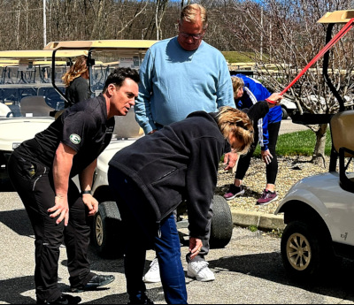Becky Clinic Golf fitness personal training client improving mobility.